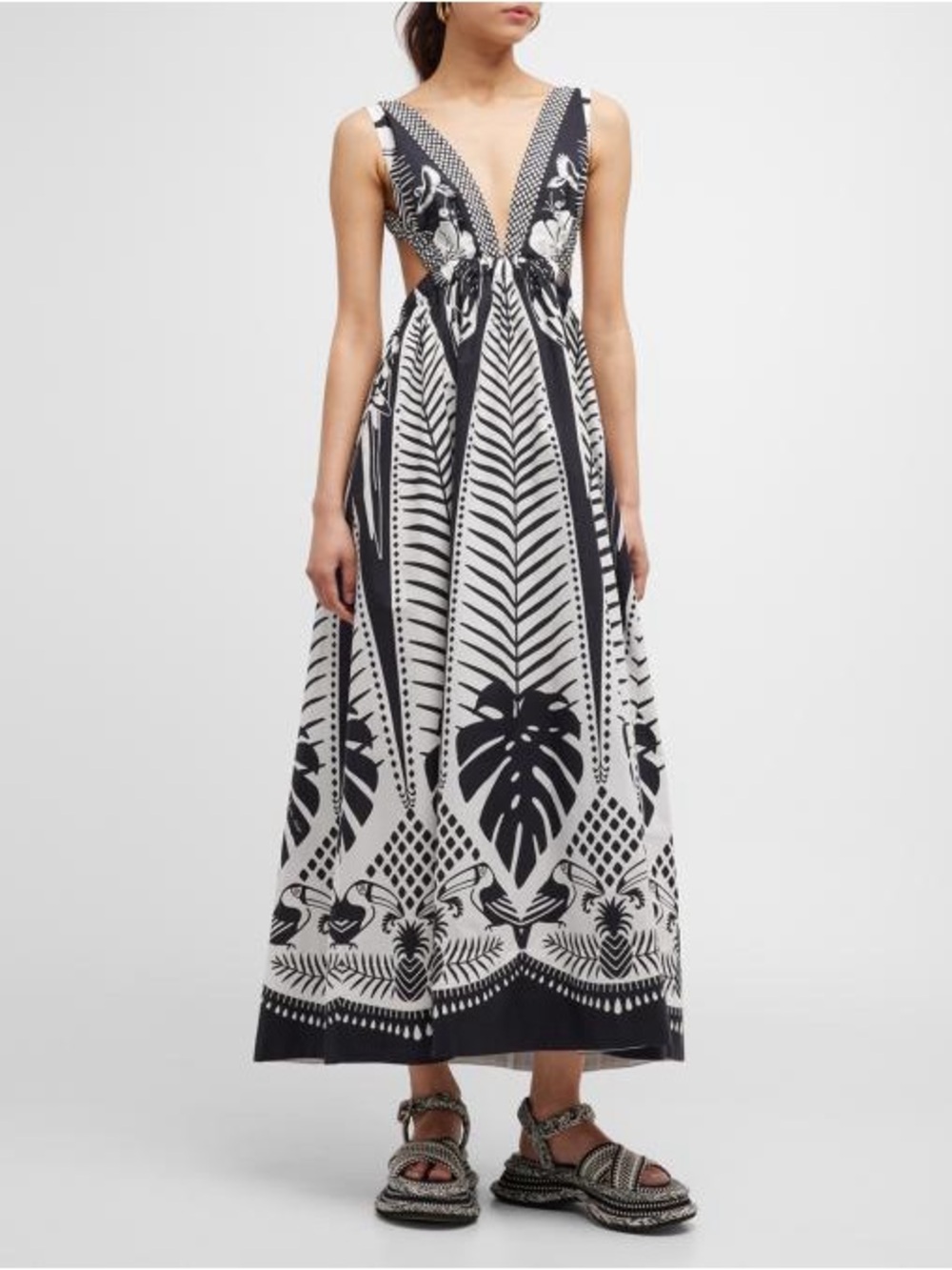 Farm Rio Macaw elegance black maxi dress size medium